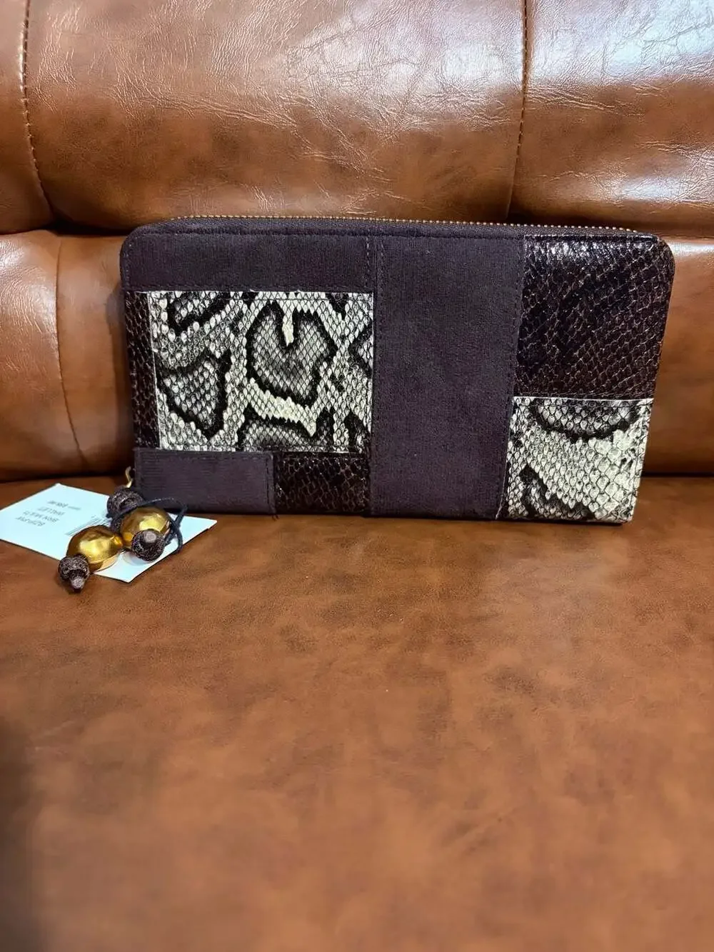Steve Madden BZIP-PW Brown Multi-Textured Zip Around Wallet